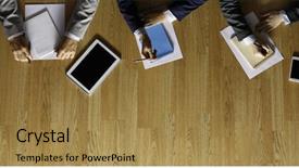  Presentation with hands down - Slide set consisting of hands down meeting - they got together for discussion background and a gold colored foreground