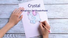  Presentation with elephant - Cool new presentation theme with hands drawing elephant on sheet backdrop and a sky blue colored foreground