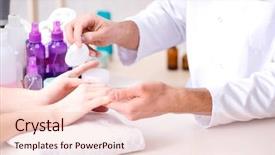  Presentation with elderly care helping hands - Theme consisting of hands during manicure care session background and a lemonade colored foreground