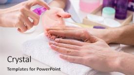  Presentation with manicure - Amazing slides having hands during manicure care session backdrop and a sky blue colored foreground