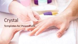  Presentation with elderly care helping hands - Colorful theme enhanced with hands during manicure care session backdrop and a lemonade colored foreground