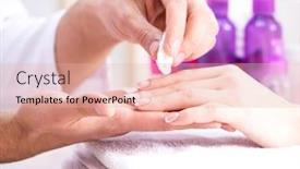  Presentation with manicure - Amazing PPT theme having hands-during-manicure-care-session backdrop and a lemonade colored foreground