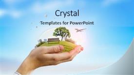  Presentation with green planet - Audience pleasing presentation consisting of hands earth - green eco planet backdrop and a light blue colored foreground