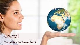  Presentation with ecology - Audience pleasing presentation consisting of hands ecology - smiling beautiful woman looking backdrop and a lemonade colored foreground