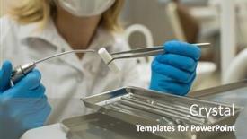  Presentation with dentist - PPT layouts having hands female dentist holding detail of dental tools in dental clinic medicine and science background and a gray colored foreground