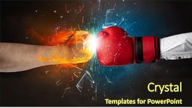  Presentation with fire fighting - Presentation theme with hands fighting and breaking glass background and a wine colored foreground