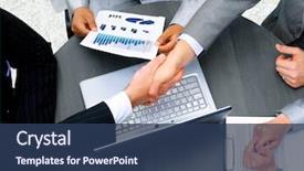  Presentation with shaking hands - Amazing PPT theme having hands finishing up a meeting backdrop and a ocean colored foreground