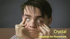  Presentation with scary - Amazing PPT theme having hands forhead - scary man with white eyes backdrop and a tawny brown colored foreground