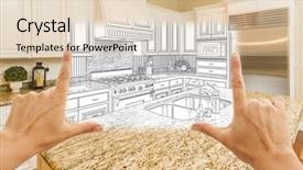  Presentation with kitchen design - PPT theme enhanced with hands framing custom kitchen design background and a lemonade colored foreground