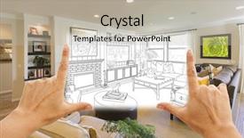  Presentation with living room - PPT layouts consisting of hands framing custom living room background and a light gray colored foreground