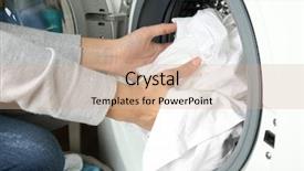  Presentation with clothes washing machine - Audience pleasing PPT layouts consisting of hands getting out clean clothes backdrop and a soft green colored foreground