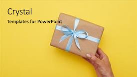  Presentation with romantic gift - Presentation theme enhanced with hands gift - flat lay of romantic present background and a yellow colored foreground
