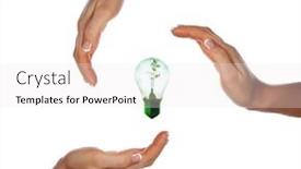  Presentation with sprout - Colorful PPT theme enhanced with hands girls and light with a small sprout inside the symbol of environmental protection backdrop and a white colored foreground