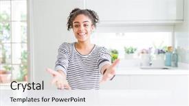  Presentation with african american grandmother - Presentation theme enhanced with cheerful offering hands giving assistance background and a white colored foreground