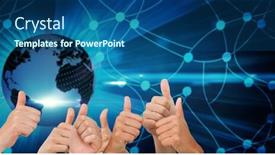  Presentation with giving - Colorful slide deck enhanced with hands-giving-thumbs-up-against and a  colored foreground