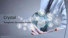  Presentation with automobile driver hand hold steering - Cool new theme with hands globe - hand holds a money backdrop and a light blue colored foreground