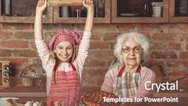  Presentation with chef - PPT theme with hands grandmother grandchild - cheerful grandaughter in chef uniform background and a tawny brown colored foreground