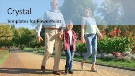  Presentation with elderly people walking difficulties - Beautiful slide deck featuring hands grandmother grandchild - elderly couple with grandson walking backdrop and a  colored foreground