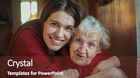  Presentation with elderly - Presentation theme having hands grandmother grandchild - elderly woman sitting background and a tawny brown colored foreground