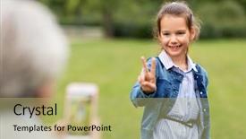  Presentation with technology - Colorful slides enhanced with hands grandmother grandchild - family leisure and technology concept backdrop and a yellow colored foreground