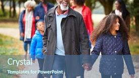  Presentation with generation - Presentation theme with hands grandmother grandchild - multi generation family on autumn background and a ocean colored foreground