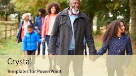  Presentation with walk - Colorful presentation theme enhanced with hands grandmother grandchild - multi generation family on autumn backdrop and a soft green colored foreground