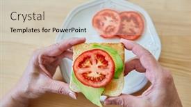  Presentation with healthy snack - Slide set consisting of hands-hold-a-vegan-toast background and a soft green colored foreground