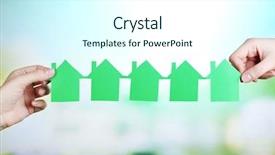  Presentation with grass - Presentation theme consisting of hands hold houses on grass background and a cool aqua colored foreground