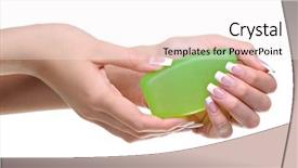  Presentation with liquid soap hand wash - Audience pleasing presentation consisting of hands hold the green soap backdrop and a  colored foreground