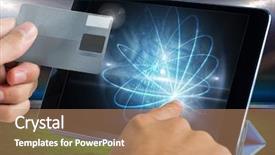  Presentation with holding hands - Beautiful presentation theme featuring hands holding a credit card backdrop and a coral colored foreground