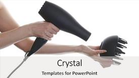  Presentation with holding hands - PPT theme featuring hands holding a hair dryer background and a  colored foreground