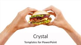  Presentation with hamburger - Presentation design enhanced with hands holding a hamburger isolated background and a white colored foreground