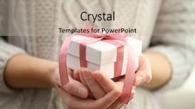  Presentation with hands holding be brave word - PPT theme featuring hands holding beautiful small gift background and a soft green colored foreground