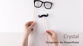  Presentation with black father - Presentation theme having hands-holding-black-false-moustache background and a soft green colored foreground