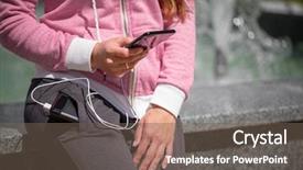  Presentation with power bank - Presentation theme enhanced with hands holding black smartphone charging background and a violet colored foreground