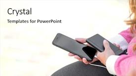  Presentation with power bank - Slide set with hands holding black smartphone charging background and a white colored foreground
