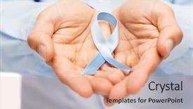  Presentation with cancer care - Slide set enhanced with hands holding blue prostate cancer background and a coral colored foreground
