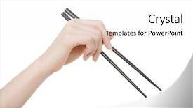  Presentation with chopsticks - Audience pleasing slide set consisting of hands holding chopsticks isolated on white backdrop and a white colored foreground