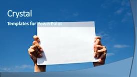  Presentation with white sheet - Slides with hands holding clean white sheet background and a ocean colored foreground