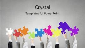  Presentation with colorful hands - Cool new PPT layouts with hands holding colorful jigsaw puzzle backdrop and a light gray colored foreground