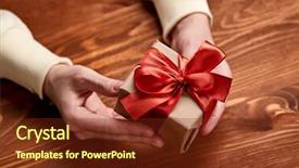  Presentation with craft - PPT theme enhanced with hands holding craft gift box background and a tawny brown colored foreground