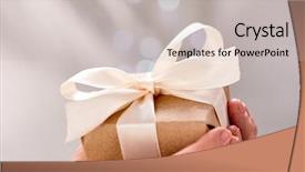  Presentation with hands holding - PPT theme featuring hands holding craft gift box background and a soft green colored foreground