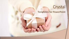  Presentation with hands holding - PPT theme with hands holding craft gift box background and a  colored foreground