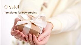  Presentation with hands holding - Colorful slide set enhanced with hands holding craft gift box backdrop and a cream colored foreground
