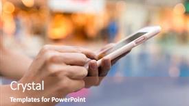  Presentation with mobile phone in woman hand - Slide deck featuring hands holding departmetns - hand touching on mobile phone background and a coral colored foreground