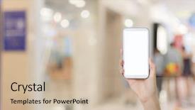  Presentation with market - Colorful theme enhanced with hands holding departmetns - using smartphone in a market backdrop and a  colored foreground