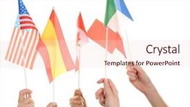  Presentation with holding hands - Cool new slide deck with hands holding different flags isolated backdrop and a lemonade colored foreground