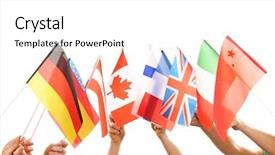  Presentation with holding hands - Beautiful slide set featuring hands holding different flags isolated backdrop and a white colored foreground