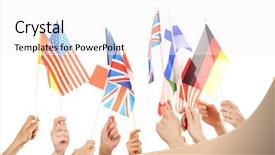  Presentation with canada flag - PPT theme featuring hands holding different flags isolated background and a sky blue colored foreground