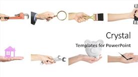  Presentation with holding hands - Slide deck with hands holding different objects isolated background and a white colored foreground